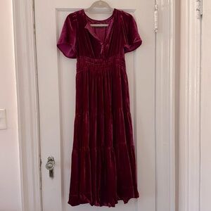 Anthropologie Velvet Somerset Dress- pink- size SP
